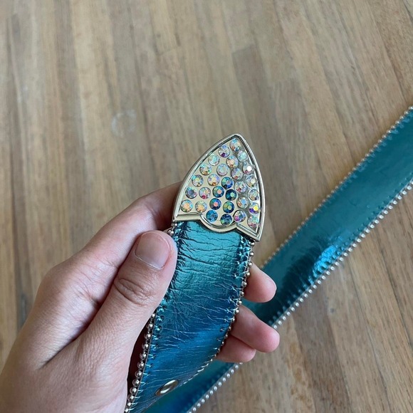 DNA Premium Wear Rhinestone Blue Leather Belt Bling Cowgirl Medium 38" Waist - Picture 6 of 8